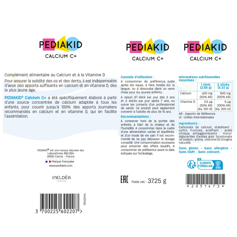 Pediakid Calcium C+ - Complément alimentaire enfant - Ingrédients